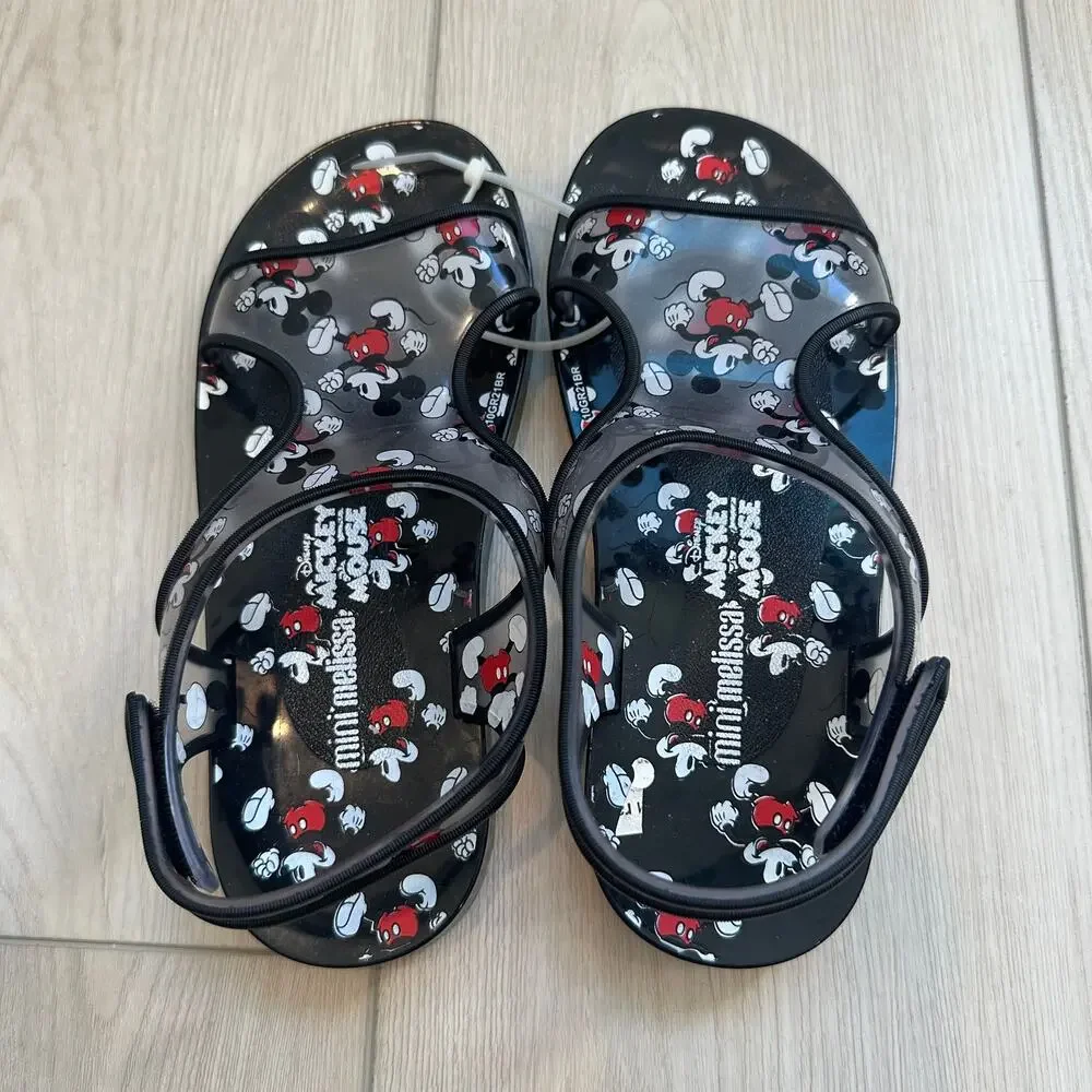 NWOT Mini Melissa x Disney Mickey Minnie Mouse Acqua black plastic sandals US 4